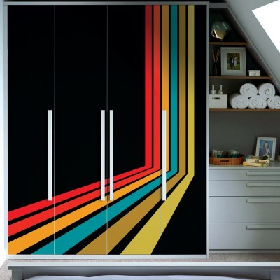 Πολύχρωμες γραμμές στο μαύρο, Line Art, Αυτοκόλλητα ντουλάπας, 100 x 100 εκ. (45492)